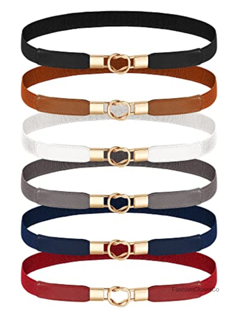 Set of 6 Skinny Elastic Waist Belts with Gold Buckles for Women – Stretchy